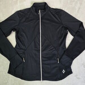 Jofit Womens Full Zip Athletic Jacket Black Performance Golf Tennis Sz XL